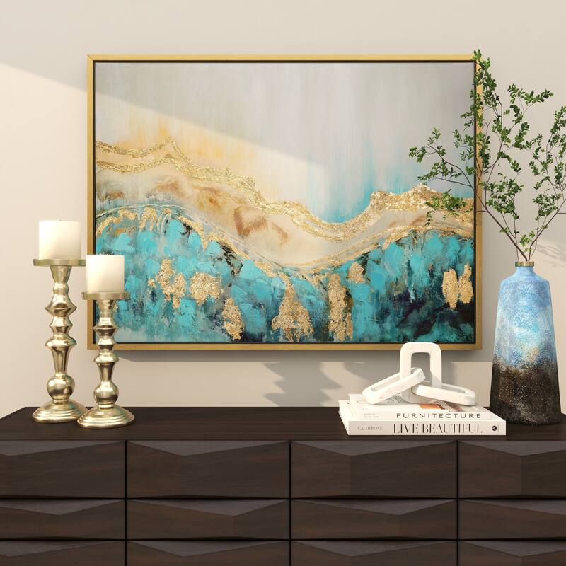 Canvas Leaf Living Room Framed Wall Art with Silver Frame