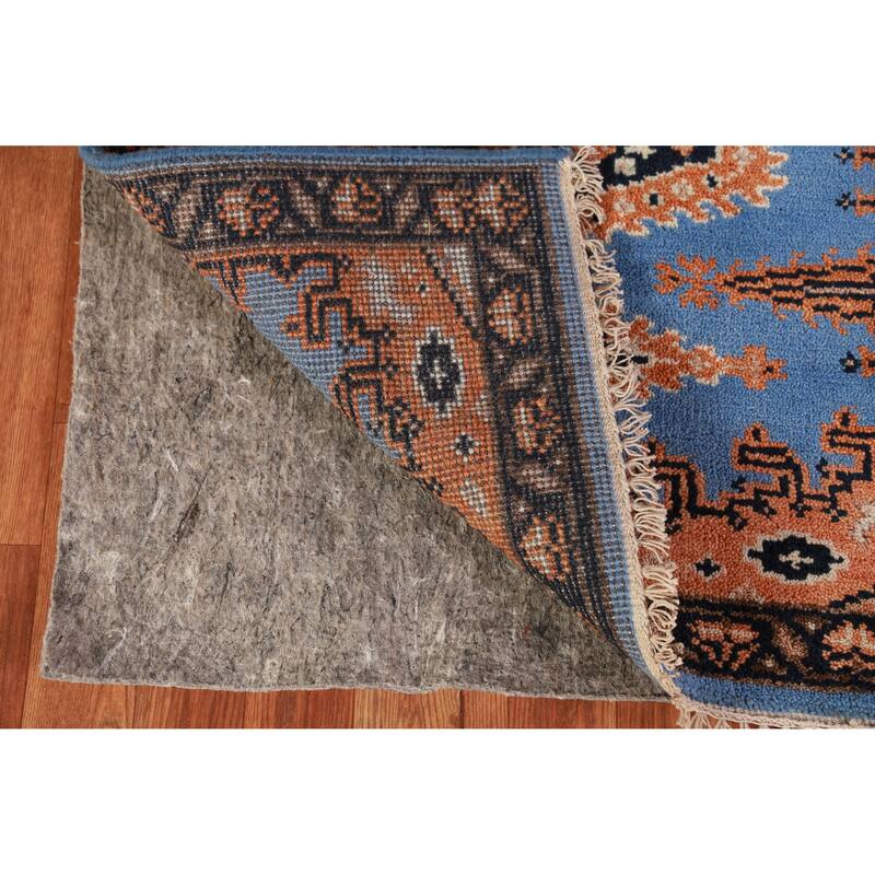 Blue Geometric Viss Oriental Runner Rug Hand-Knotted Wool Carpet - 2'6" x 9'8"