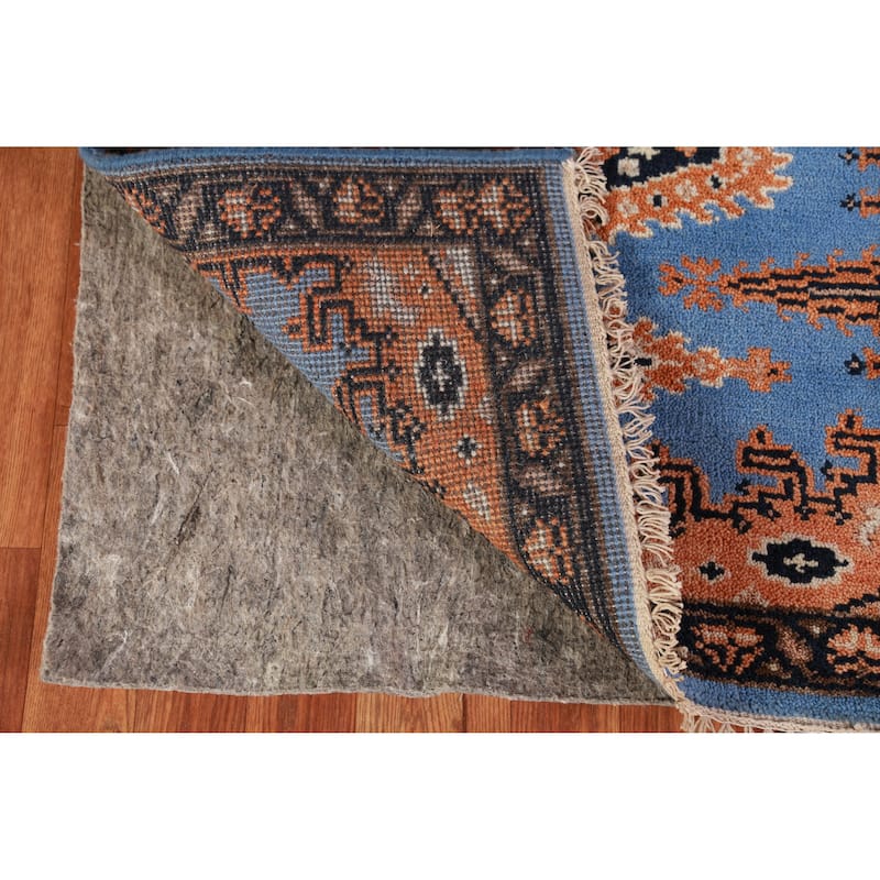 Hand Knotted Oriental 100% Wool Carpet Traditional Geometric Navy Blue & Blues Viss Runner Rug - 9' 8'' X 2' 6''