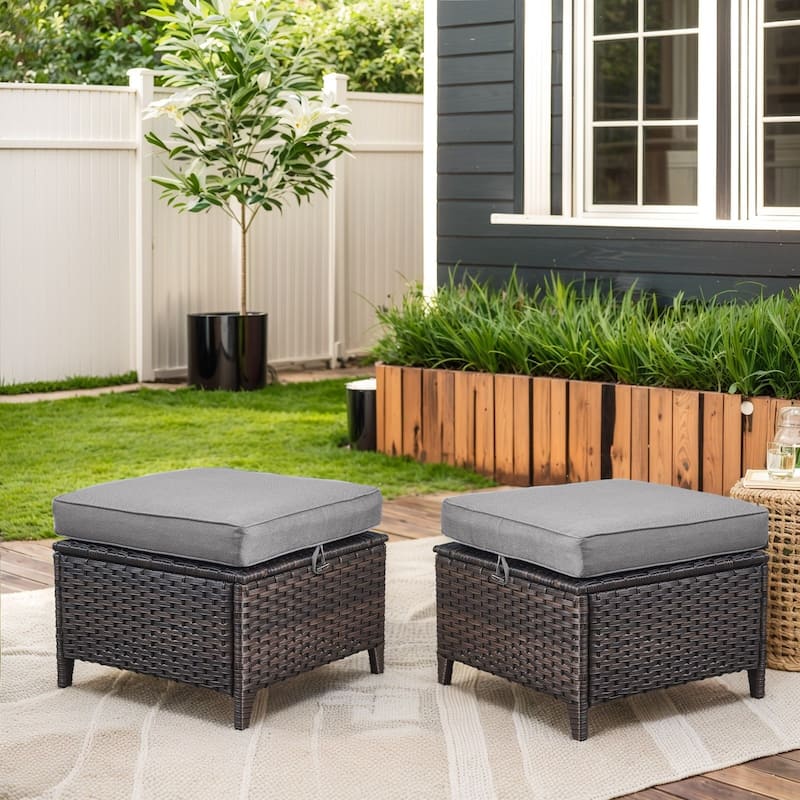Outdoor Furniture Wicker Ottoman Patio Rattan Ottomans