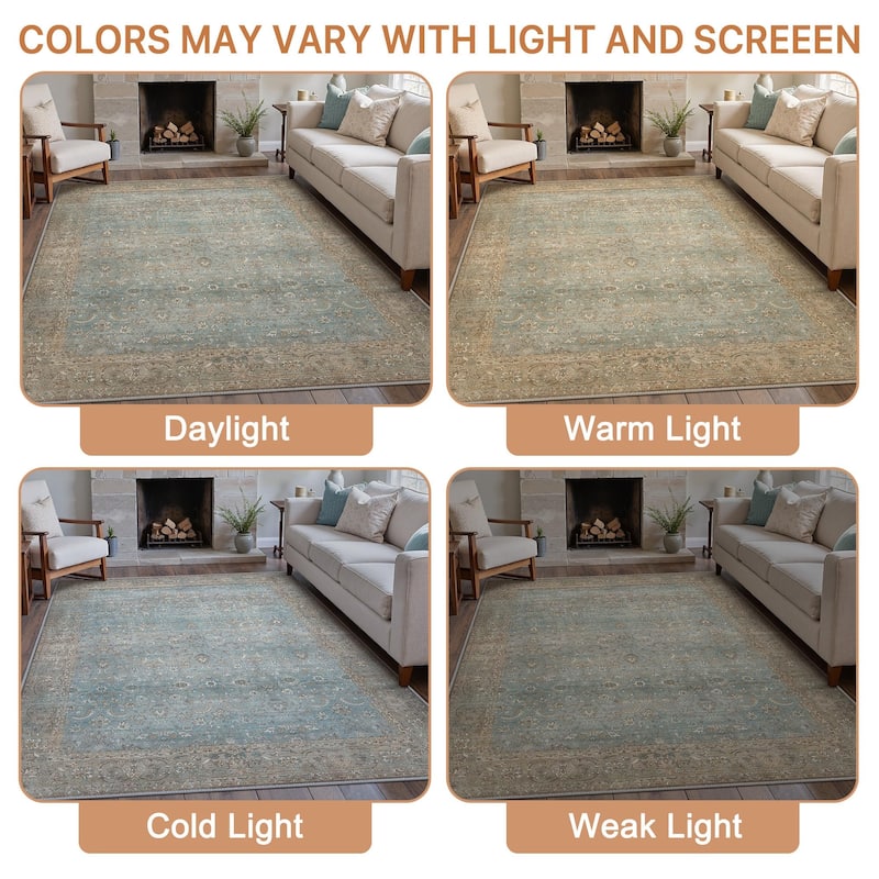 Mcow Vintage Floral Low-Pile Machine-Washable Area Rug