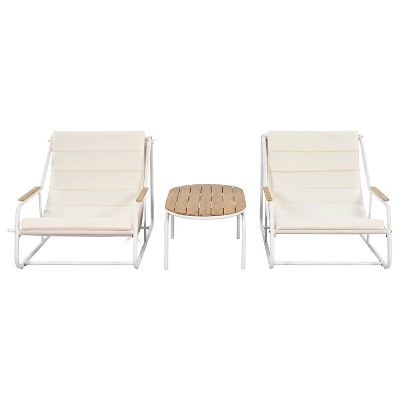 Outdoor Chaise Lounge Set w/ Acacia Side Table, Pool/Lawn/Deck, 3 Pcs