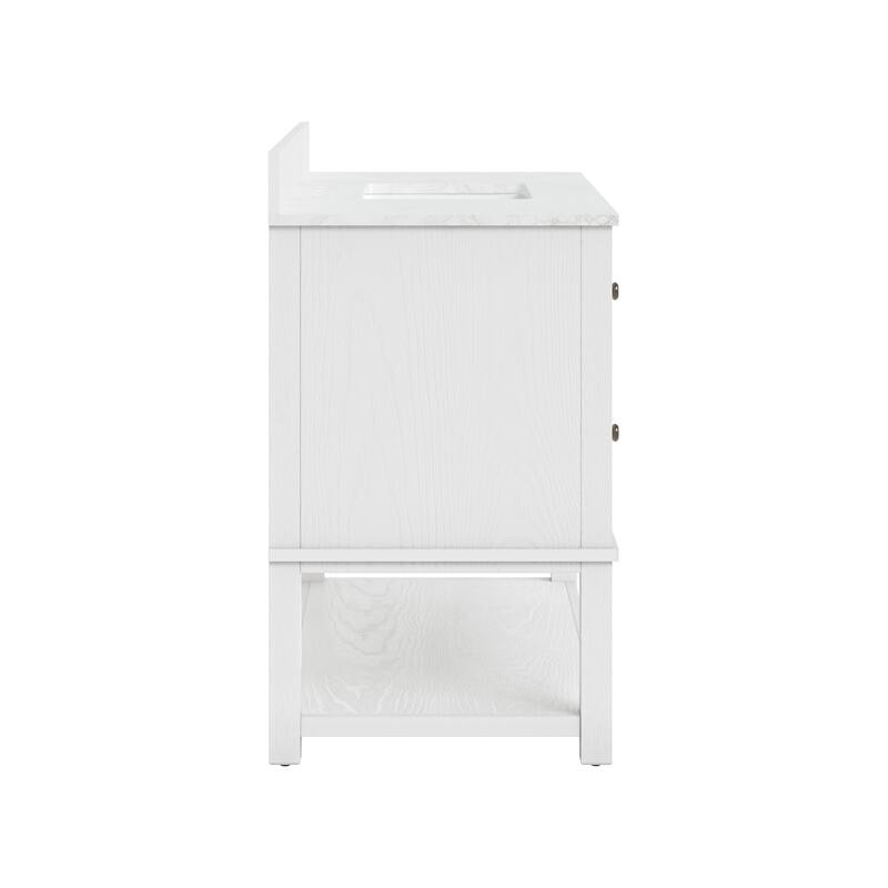 48 Inch Single Bathroom Vanity with 6 Drawers, Marble Top Bathroom Vanity with Sink in White