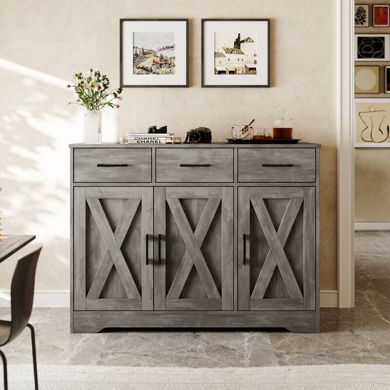 Traditional 42.4" Wide 3 Drawer Sideboard Storage Cabinet
