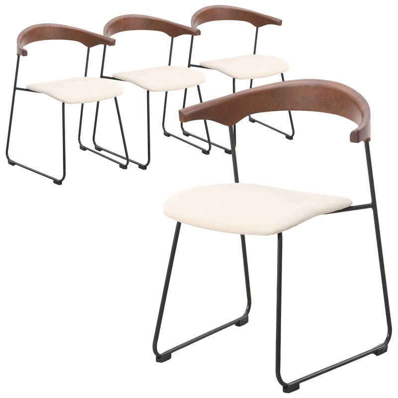 Upholstered Dining Chair in Leather with Iron Legs Set of 4 Lyra Collection - Walnut/Taupe