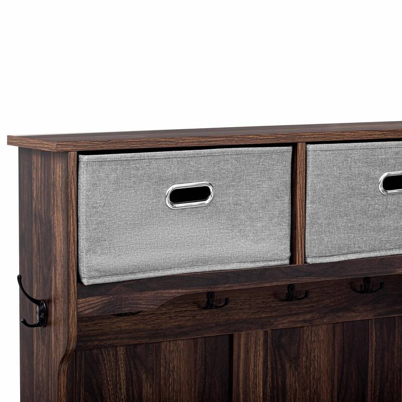 3-in-1 Hall Tree with 6 Hooks, Hinged Lid, Entryway Coat Hanger and Storage Bench