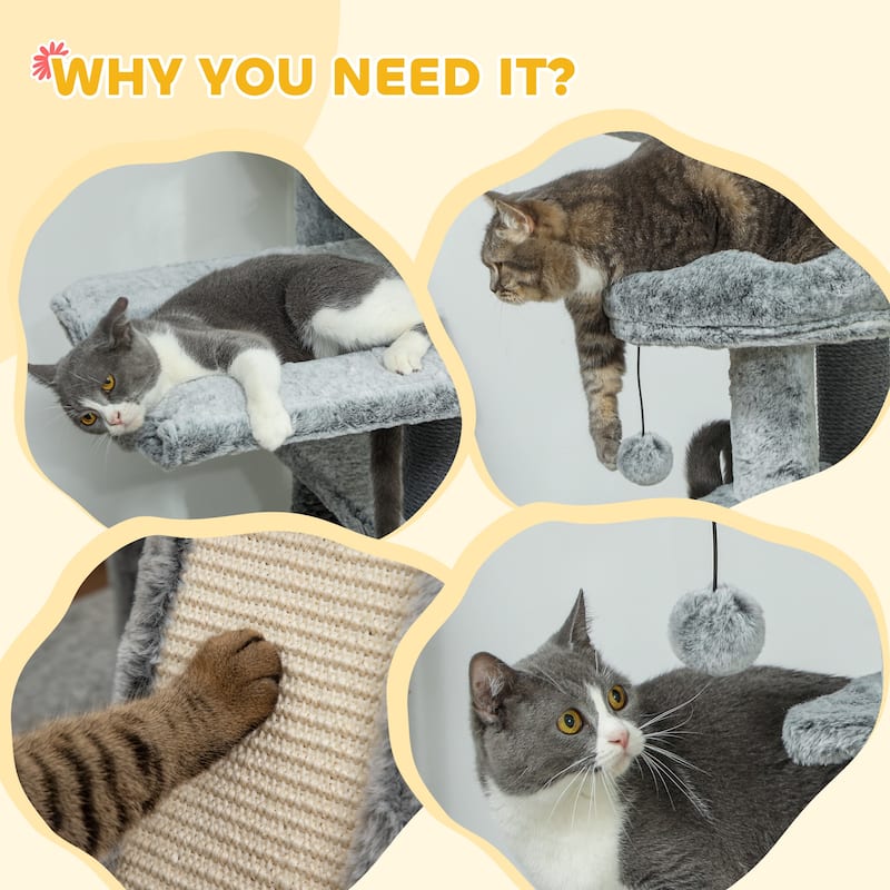Cat Tree with Condo, 2 Hammocks, Platforms & Scratching Posts - 23.6" W x 18.9" D x 88.6" - 100.4" H