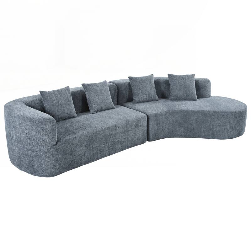 Modern Sectional Sofa with Curved Design, 2-Piece Chenille Modular Couch with 4 Pillows