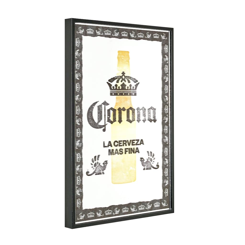 American Art Decor Corona Silkscreen Printed Framed Bar Sign, 18.75" H x 12.75" L