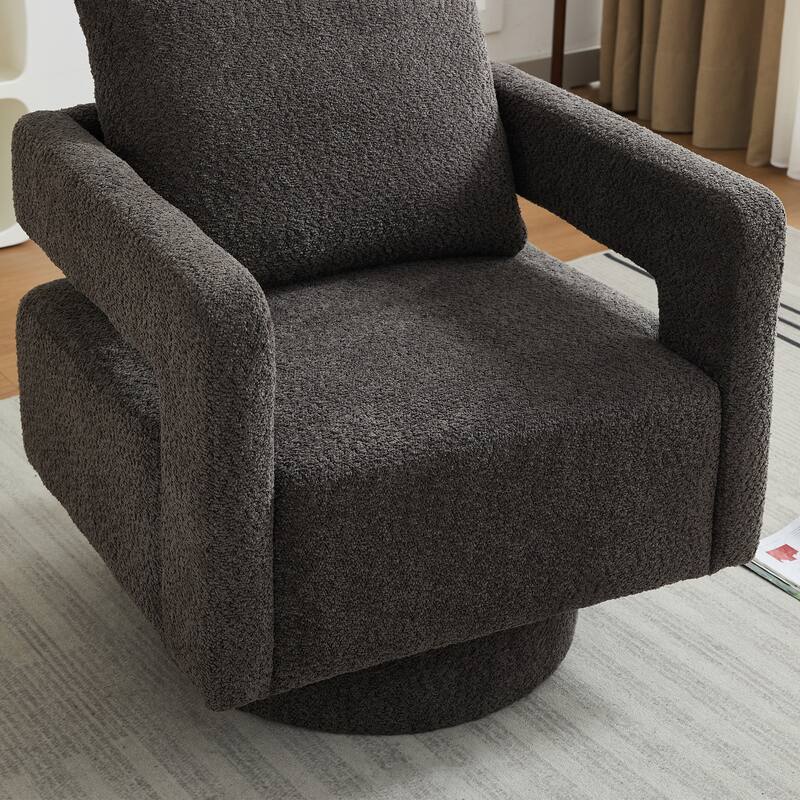Boucle Square Swivel Accent Chair, Reading Armchair with Open Back, Lounge Club Chair with Removable Back Cushion