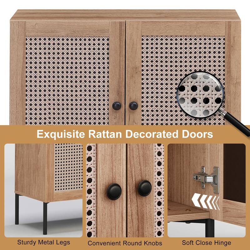 2 PCS Buffet Sideboard Wine Cabinet Cupboard with Adjustable Shelf
