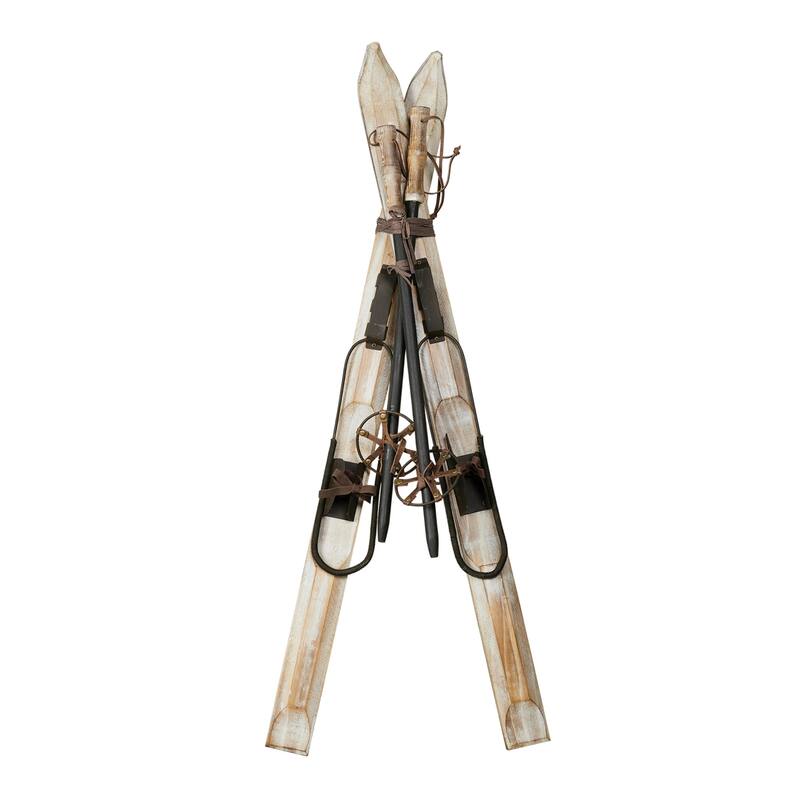 Skis with Poles Christmas Decoration - 36" - Brown and White