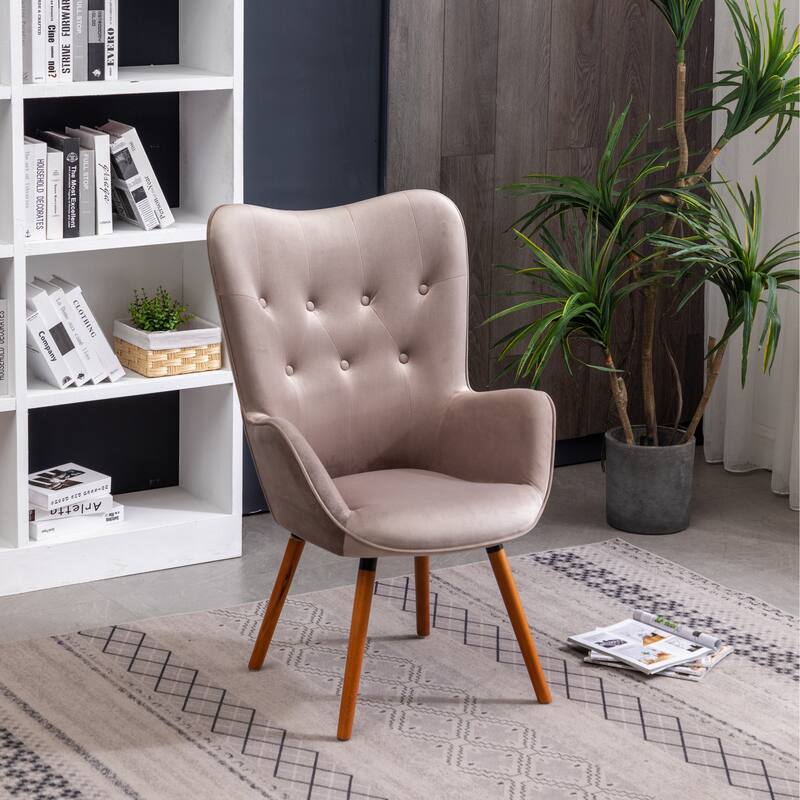 Chocolate Modern 30" Polyester Button Tufted Accent Chair with Solid Wood Frame for Living Room