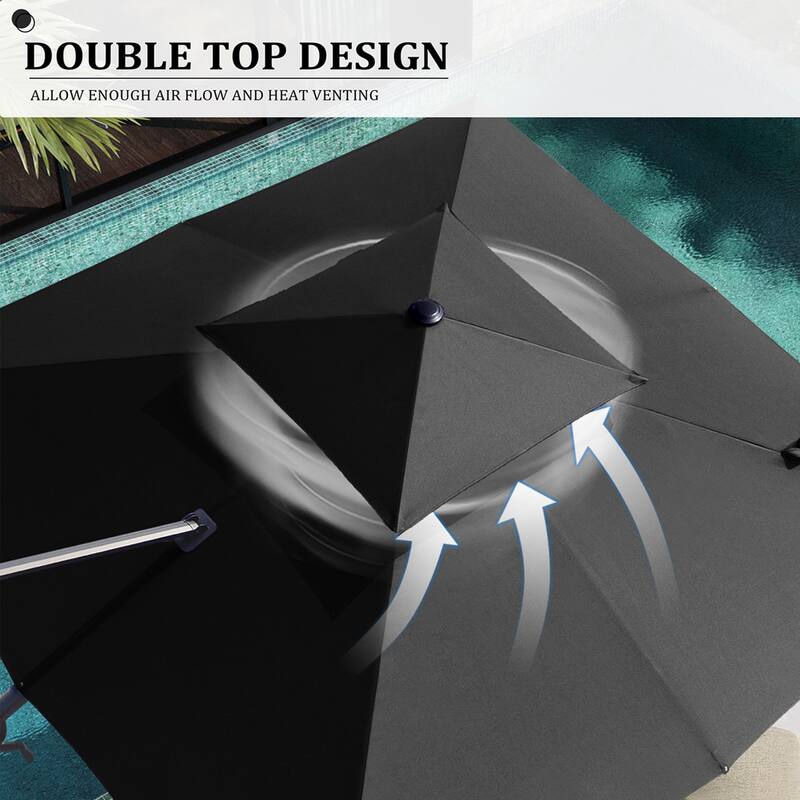 11 ft Square Patio Cantilever Offset Umbrella Double Top with Rod Base