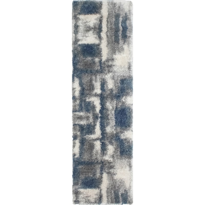 Noori Rug Lux Walsh Abstract Modern 2-inch Thick Shag Rug - 2'2" x 6'0" Runner - Blue/Grey