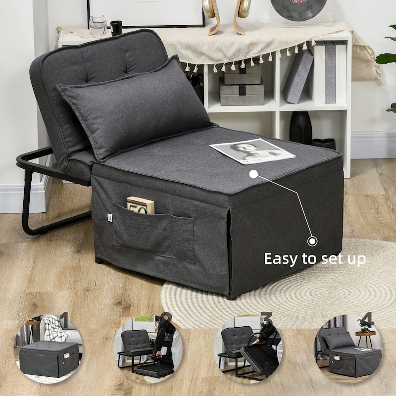 HOMCOM Ottoman Sofa Bed, 4 in 1 Multi-Function Button Tufted Folding Sleeper Chair Bed with Adjustable Backrest, Black