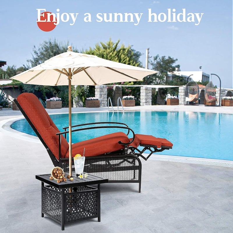 Patio Recliner Outdoor Adjustable Lounge Chair Set with Table Bed