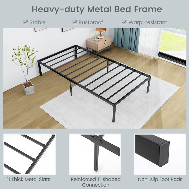 Costway Twin Size Bed Frame 14" Metal Platform Bed Base with Under Bed
