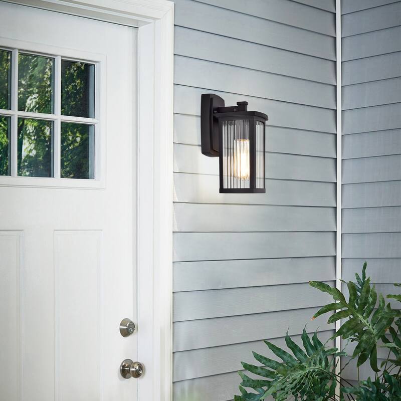 1-light Textured Black Outdoor Wall Lantern