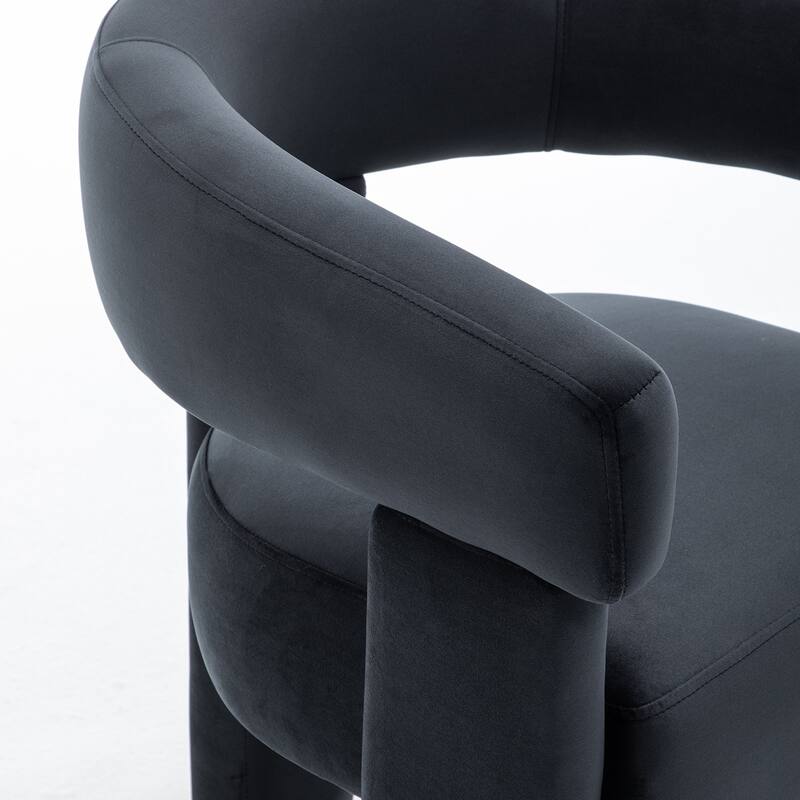 SEYNAR Modern Velvet Accent Chair, Upholstered Barrel Armchair with Curved Back and Thickened Padded Seat