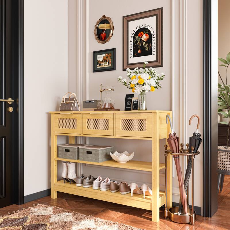 43.3" Sofa/Console Table - with 3 Top Drawers and 2 Open Shelves, Farmhouse Style