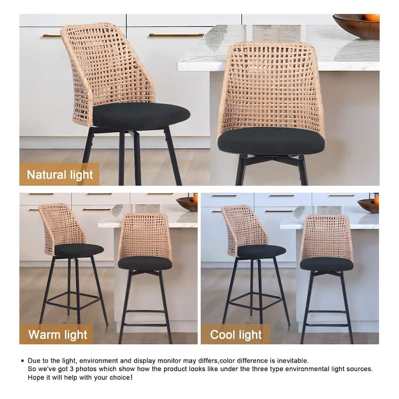 2 Set Wicker 27" Upholstered Counter Bar Stool With Back