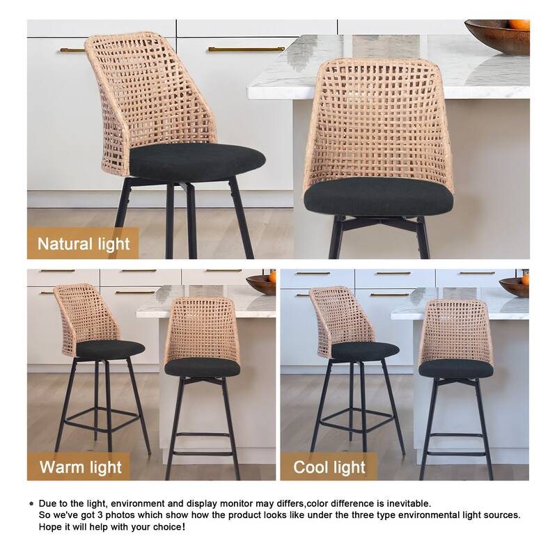 28"/29" Set of 2 Rattan Counter Height Swivel Bar Stools Chenille Cushion