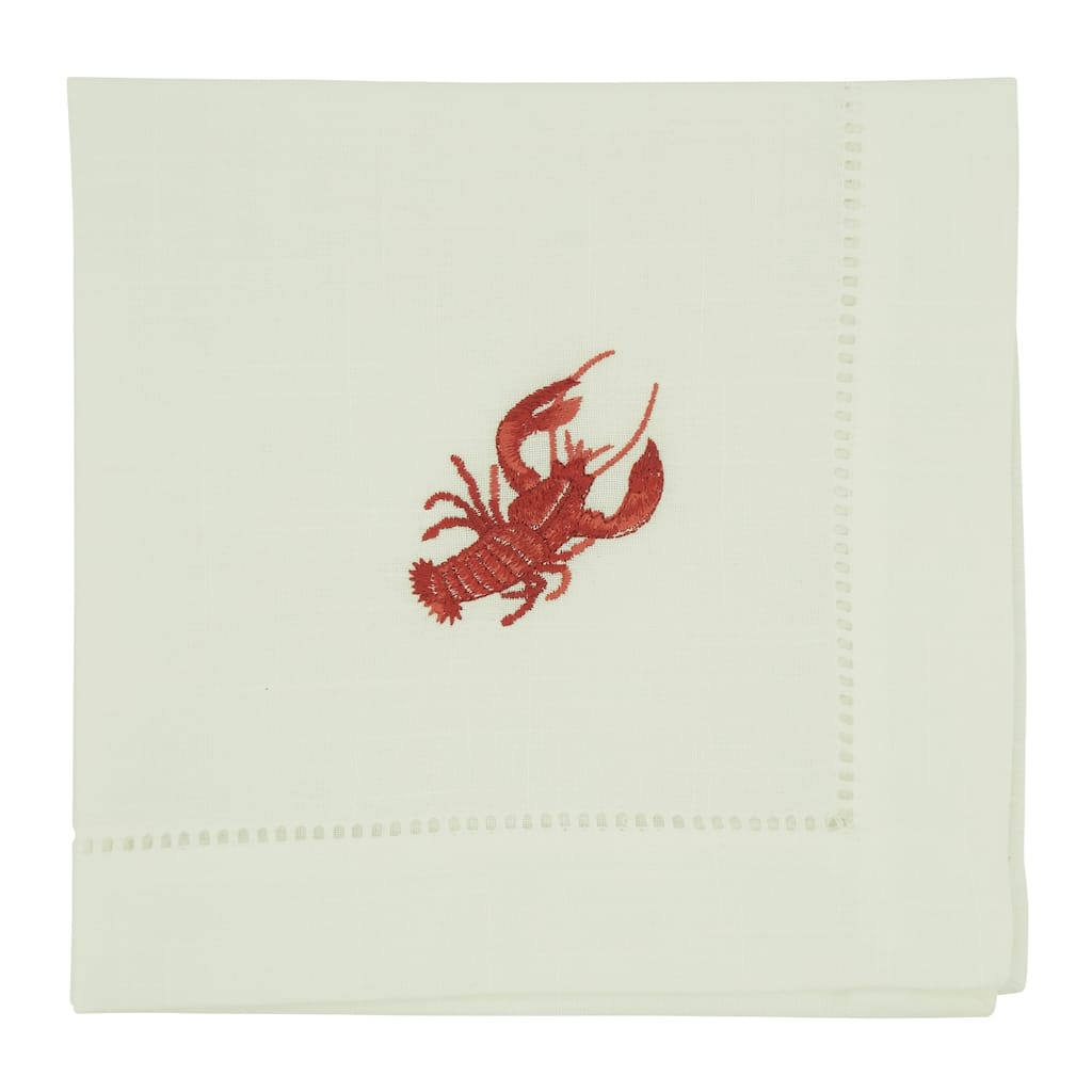 Embroidered Table Napkins With Lobster Design (Set of 4)