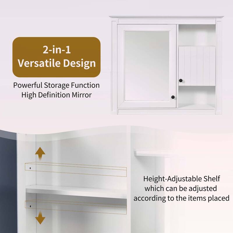 32'' Bathroom Wall Cabinet with Mirror,Medicine Cabinet with 3 Shelves,Over Toilet Storage