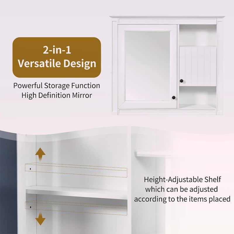 32'' Wall-Mounted Bathroom Cabinet with Mirror and 3 Adjustable Shelves,Ideal for Space-Saving Storage and Modern Aesthetics