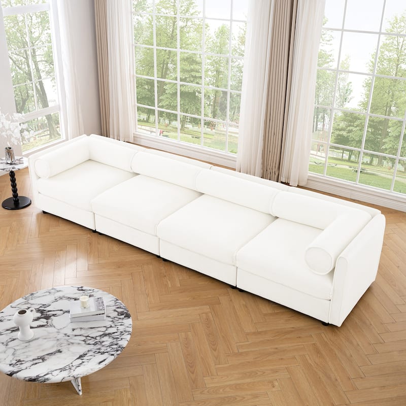 Modern 4 Deep Seat Modular Sofa with Storage, Cylindrical Backrest & Armrests