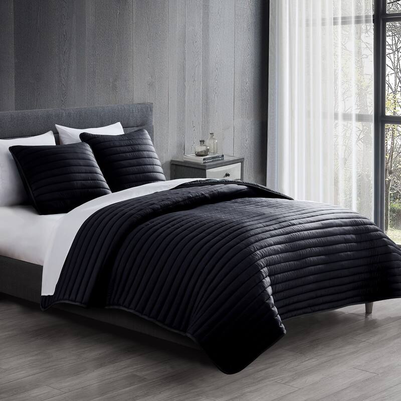 Riverbrook Home Excursion Channel Quilted Microfiber Comforter Set - Black - Twin
