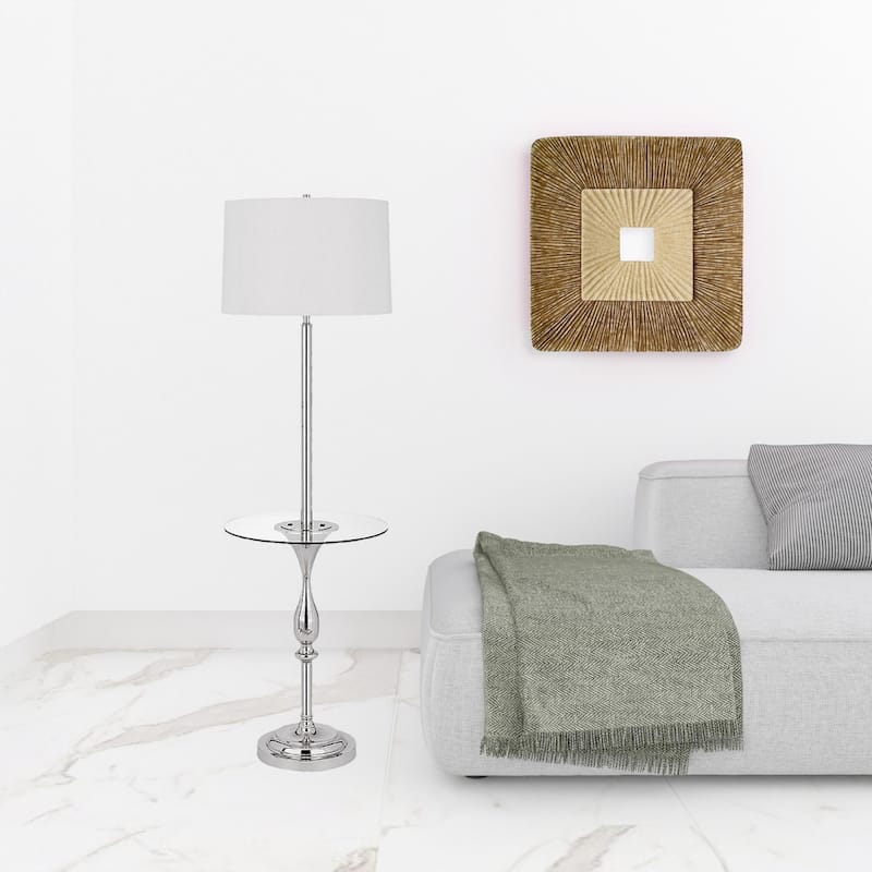 61" Chrome Tray Table Floor Lamp with USB Port and White Square Shade for Living Room or Office - 61"H x 17"W x 17"D