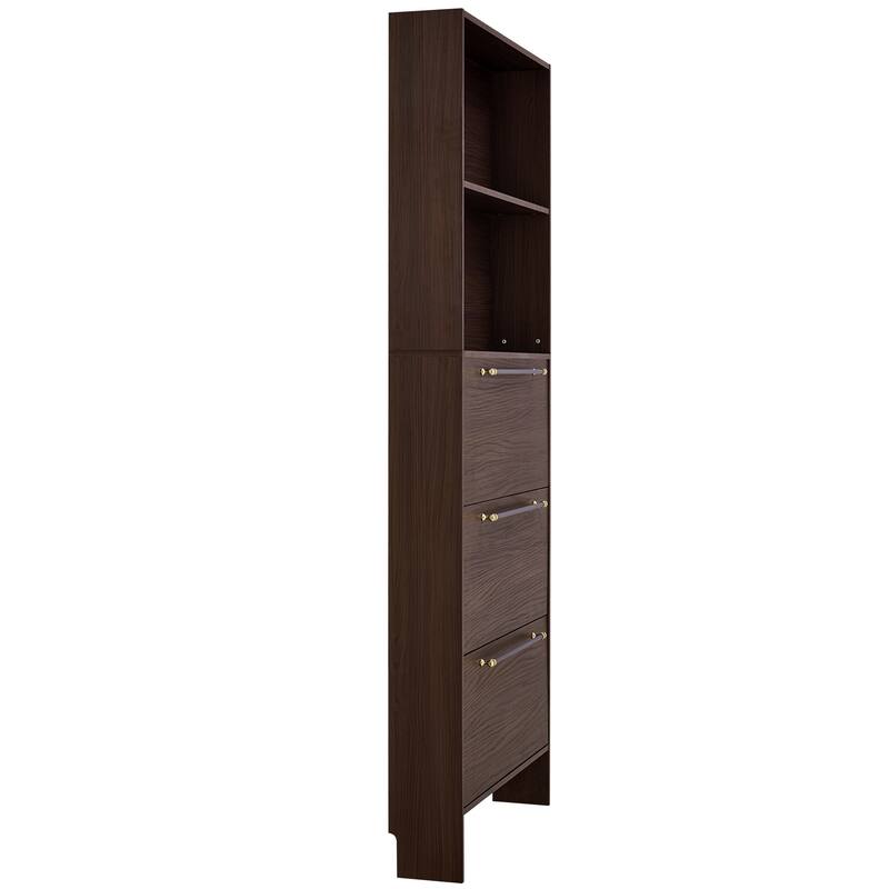 78.75'' Tall Narrow Dark Wood Storage Cabinet with Flip Drawers