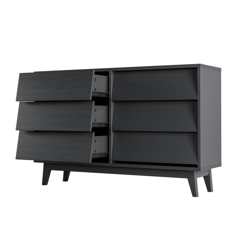 Mid-Century Modern 6-Draw Dresser with Bevel Design