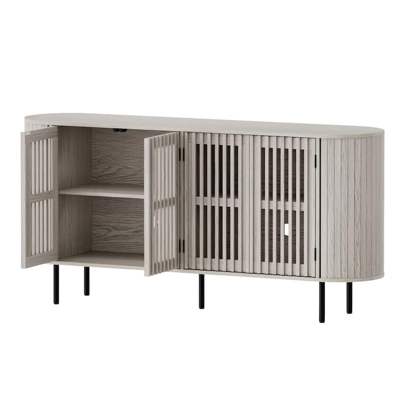 WAMPAT 64.4" Fluted TV Stand,Mid Century Modern Entertainment Center for TVs Up to 70 inches