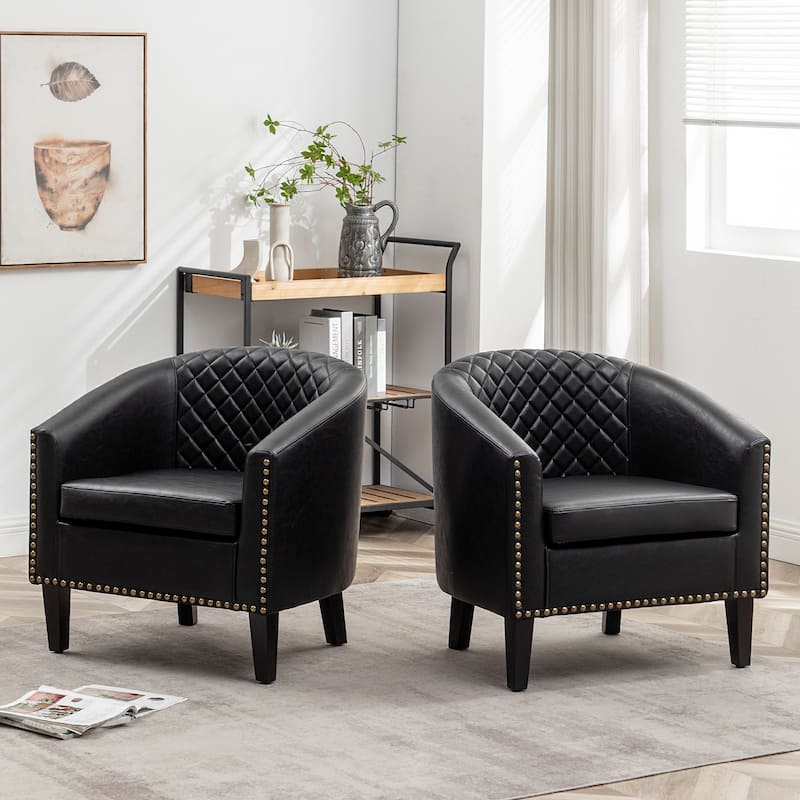 KINWELL 29" PU Faux Leather Club Armchair with Nailheads, Set of 2