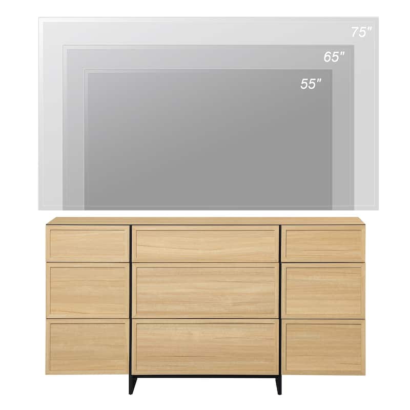 WAMPAT Modern Sideboard Buffet Cabinet with 9 Drawers, Multifunctional Sideboard with Large Storage and T-Shaped Legs