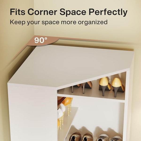 71 Inches White Wooden Corner Shoe Storage Cabinet, 8-Tier Shoe