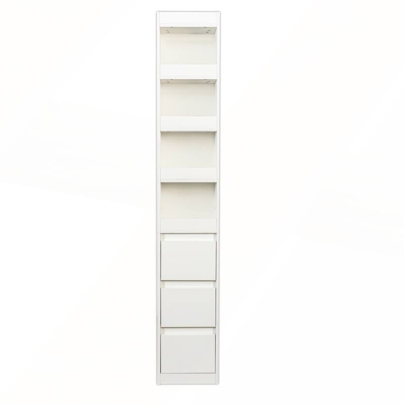 70.87 H Modern Wooden Tall Display Storage Cabinet with 4-Tier Shelves and 4 Small Display Shelves