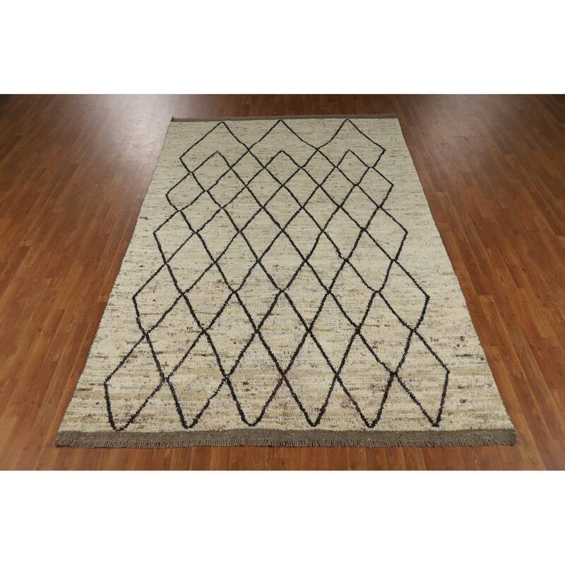 Trellis Moroccan Oriental Area Rug Handmade Wool Carpet - 6'7" x 10'0"