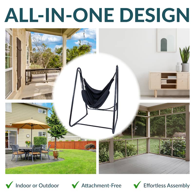 Sunnydaze Patio Hammock Chair with Stand for Outside - Steel A-Frame - Black