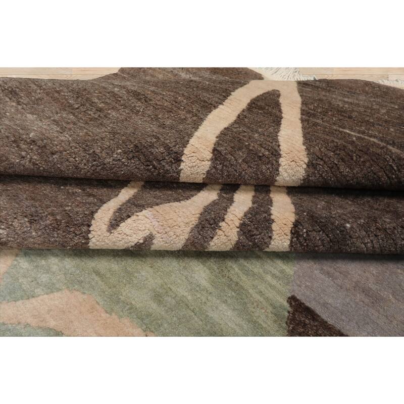 8'10''x11'6'' Hand Knotted Wool Brown Tibetan Art Deco Plush Pile Rug - 8' 10'' x 11' 6''