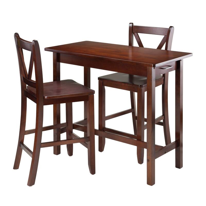 3-Pc Breakfast Table with V-back Counter Stools, Walnut - Walnut
