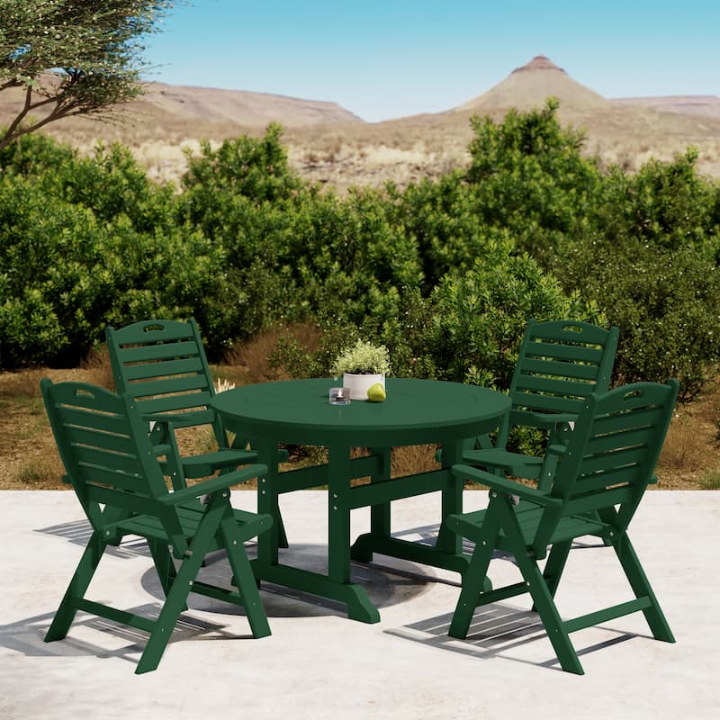 Polytrends Laguna 5-Piece Round Table Folding Highback Chair Dining Set