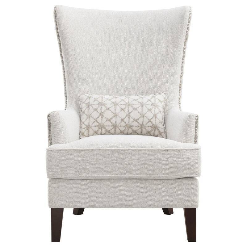 31 Inch Accent Armchair, Elegant Wingback, Rubberwood, Latte Beige Fabric