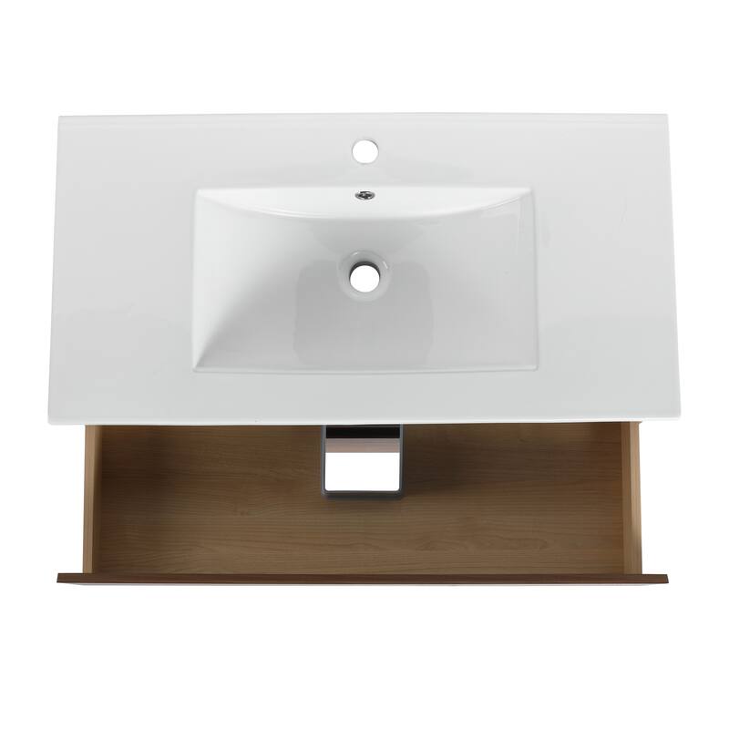 24" Floating Bathroom Vanity with Ceramic Basin, 2 Soft-Close Drawers, Eco-Friendly Plywood Construction