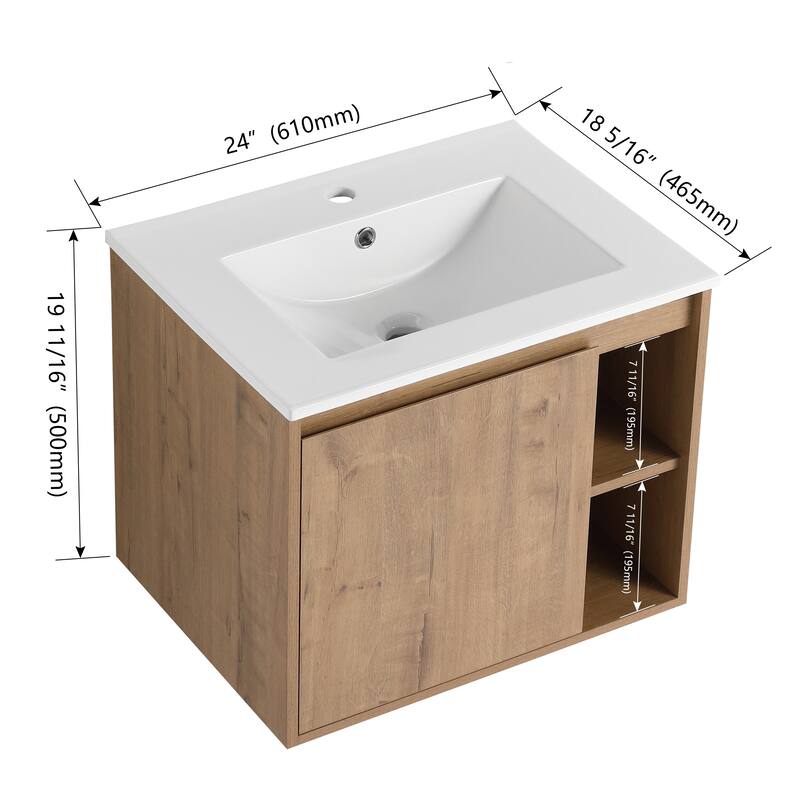 BNK 20"/24"/30" Single Sink Bathroom Vanity with Soft Close Door or Right Side Shelves, Modern Floating Vanity