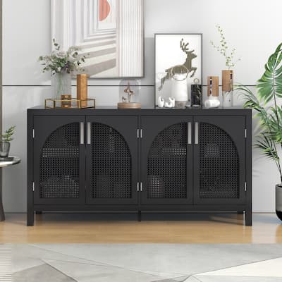 Storage Space Sideboard with Artificial Rattan Door - N/A