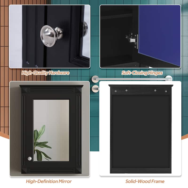 20" Wall Mounted Bathroom Storage Cabinet with Mirror, Medicine Cabinet with Height Adjustable Shelf